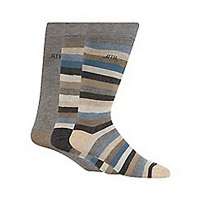 Designer pack of three blue block striped socks